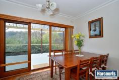  5 Nevada Avenue Tecoma VIC 3160 From the moment you step inside you will be charmed by this delightful, much loved and well maintained north facing 1950's character "Hills Home" which has been a family home to the current owners for over 40 years. Light bright living incorporates a country style kitchen, cosy lounge with open fire place, dining area with doors leading out to a large undercover entertainment deck where you can relax or entertain with family and friends while enjoying the outlook over the ¼ acre of established gardens and the leafy aspect over the hills. Also on offer upstairs are 2 charming bedrooms, bathroom, and all the features of that era with high ceilings, picture rails, sash windows and ornate cornices. Downstairs is a 3rd bedroom with WIR's, bathroom and living area. - See more at: http://essential.harcourts.com.au/Property/579873/VTC4925/5-Nevada-Avenue#sthash.cl1nZedK.dpuf 