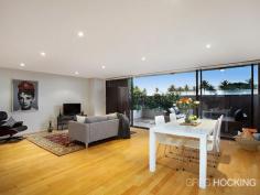  102/348 Beaconsfield Parade St Kilda West VIC 3182 This luxurious ground floor apartment appreciates all the advantages associated with an address that makes the most of the bay, bike paths and the beach. An instantly inviting, impressively proportioned living/dining domain accompanied by an elegantly efficient contemporary kitchen enjoys the visual impact of views towards the water while a substantial balcony delivers outdoor desirability. Three spacious bedrooms, including a main bedroom with walk in robes and ensuite, each look over a private courtyard retreat. Ducted heating and cooling, video security and basement car parking enhance an elite property and an enticing opportunity. 	 
