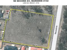 98 Second Avenue Marsden Qld 4132 There is an easement on this block therefore if looking for a sub-division this block is not for you.
 More for a buyer that would like to build their home towards the 
back of the block and have the advantage of all the extra space. There 
may be a possibility to fill further with council approval.
 As there is a creek further down and around the new development there is an easement on the property.
 Frontage: 63.2 meters.
 Depth on facing the block on the right: 79.5 meters. (Approx.)
 Depth facing the block on the left: 84.9 meters. (Approx.)
 The section towards the back that is easement free allowing a 
building is approx. 736m2 with raised land on the side giving you around
 2,000m2 approx.
 From front boundary to the easement free to where you would build: approx. 56 meters.
 See photos for overhead measurements.
 Rates: $505.85 - Quarter.
 For further information please contact the listed agent. 
