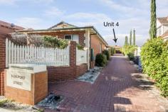  4/6 Salford Street Victoria Park WA 6100 Very Private Rear Villa Across From Park Villa - Property ID: 798181 Professionals Victoria Park is proud to offer for sale this 3 bedroom villa, which sits totally separate and very private at the rear of this well maintained group of only 4 villas. The location of this home will spoil you with all the benefits of living close to shops, restaurants and popular cafe's that others need to drive to but for you, they are only a short walk away. And the choices for public transport are abundant.  The last property sale in this street was in October 2009, which confirms how great it must be living in Salford Street across the road from Read Park. Special features offered by this home include: Semi ensuite bathroom which means you have access into the bathroom from the bedroom. Also to the main bedroom are fitted full wall mirrored robes and a second separate set of built in robes. Two split system air conditioners installed, one to the main bedroom and one to the living room. Alarm system. Gas hotplates, electric oven, dishwasher and built in pantry to the kitchen which has been refurbished in the last year. 2 separate courtyards on either side of the home of which one is accessed from the living room and the other from the kitchen/dining area. Foxtel connection. Lockup brick storeroom. Single carport with roller door and second uncovered bay.  Security grills to the opening windows, security doors to the front entrance, slide doors to each courtyard and the laundry door.  NBN connected.  A property at this price in this location will move quickly so make your appointment to view today.   Print Brochure Email Alerts Features  Land Size Approx. - 257 m2  Built-In Wardrobes  Close to Schools  Close to Shops  Close to Transport  Garden 
