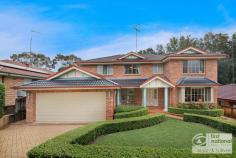 4 Hawick Court Kellyville NSW 2155 Presenting an enviable lifestyle this immaculate double storey impresses all immediately upon arrival with lovely manicured gardens and a brick paved driveway leading to a haven of comfort for the whole family. A stunning array of free-flowing living areas greet you from the first step inside where a generously proportioned lounge and dining feature a step-down sunken effect to add elegance to your formal occasions. Breakfast and casual meals can be truly enjoyed in the light filled family room adjacent to the spacious, well-designed timber kitchen with updated appliances, gas cooking and an atrium style picture window looking out over the beautifully landscaped rear garden and alfresco area. Also on this level is the superb rumpus, a guest's bedroom or study, the third bathroom and internal access to a well above average double garage! Of special note is the remarkable master bedroom with walk-in-robe and ensuite with spa bath, whilst all other bedrooms are at least double size with built-in-robes and serviced by the large main bathroom. Yes, all the extra comforts are here, ducted air conditioning throughout, ducted vacuum, ceiling fans to all bedrooms, alarm and double auto garage. Set amongst similar quality homes in a whisper quiet cul-de-sac the location here is so convenient with easy access to William Clarke College, walk to bus stops, Sherwood Ridge public school is nearby and you are a short drive/bus ride to Kellyville Plaza or the new Metro station. Nearby bushland at end of the cul-de-sac makes for delightful family walks, with small local park walking distance away. Selling NOW ... BE QUICK! 