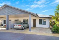 47/69 Boulter Road Berrimah NT 0828 $335,000 Investors snap up this immaculate modern residence with a reliable tenant already in place, or owner/occupiers get a hand paying down your mortgage then move into this stylish three-bedroom home when the lease expires. It is ideally set in a quality boutique complex, just moments to your choice of prestigious private and public schools, close to Holmes Jungle Nature Park, five minutes to Marrara Sporting Complex, and 10 minutes to Casuarina Square. • 	 Generous open-plan living/dining area captures abundant natural light • 	 Impressive chef's kitchen features stone bench tops and quality appliances • 	 Large island breakfast bar and double fridge recess also to kitchen • 	 Covered alfresco patio in bright, low-maintenance courtyard with lawn • 	 Master bedroom features a built-in robe and a chic modern ensuite • 	 Ensuite features an over-sized frameless glass shower and stone-top vanity • 	 Good-sized second and third bedrooms both feature built-in robes • 	 Stunning main bathroom with frameless glass shower and laundry facilities • 	 Split-system air conditioning, ceiling fans and easy-care floor tiles throughout • 	 Wide single carport plus an extra off-street parking space at front This quality residence backs onto a manicured park with children's play equipment that's at the heart of this quality boutique residential community that welcomes families, couples and downsizers alike. Enter into a central hallway at front with the second and third bedrooms - both with built-in robes - located on your right and left respectively. Continue into the light-filled living/dining area that offers generous open-plan living and flows onto the covered patio in the bright, low-maintenance courtyard. The stunning chef's kitchen with large island breakfast bar adjoins the living/dining area, and the generous master bedroom is off the living area at rear. You'll love the bright master bedroom that overlooks the rear courtyard and features a large built-in robe and a stylish modern ensuite. The quality continues in the sleek main bathroom that also features laundry facilities, and split-system air conditioning throughout ensures your year-round comfort. A wide single carport joins an extra off-street parking space at front. Act fast to secure this property in an in-demand new complex and organise your inspection today. Area Under Title: 224 Square Metres Planning Scheme Zone: MD (Multiple Dwelling) Darwin Council Rates: $1,200.00 per annum (Approximately) Body Corporate: North Management Body Corporate Fees: $873.20 per quarter (Approximately) Year Built: 2014 Property is currently leased until 7/2/2022 @ $420 per week (plus 3 year option) FEATURES: • 	 Air Conditioning • 	 Built-In Wardrobes • 	 Garden • 	 Terrace/Balcony 