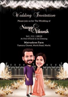  A caricature wedding invitation is fun way to announce your big day. Combining the cartoon wedding invitations with personalized artwork, these wedding invite caricatures capture the couple's personalities in a delightful way. Caricature invitations stand out with their designs, making your caricature wedding card a memorable for guests. 
