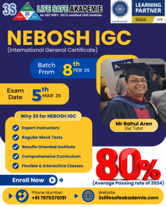   Kickstart your journey to safety excellence with our upcoming NEBOSH IGC batch starting on 8th Feb 2025 !  ✅ 80% Average Passing Rate in 2024 ✅ Expert Tutors ✅ Flexible, Interactive Classes Secure your spot today and get ready 