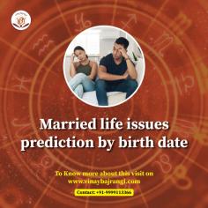  Are you facing problems in your married life and looking for solutions? Dr. Vinay Bajrangi, a renowned marriage astrologer, can help predict married life problems based on date of birth and resolve them.Don't let problems fester - consult him for expert predictions and solutions for a harmonious marriage today! 