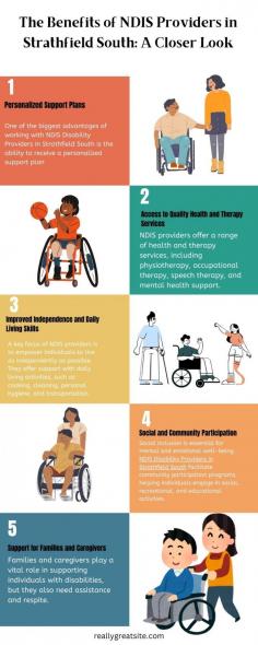 Discover how NDIS providers in Strathfield South are transforming lives with personalized support plans, quality health services, and skill development programs. This infographic highlights five key benefits, including access to therapy, social inclusion, and caregiver support, helping individuals with disabilities lead more independent and fulfilling lives. Learn how NDIS services can empower you or your loved ones today