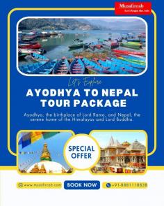  Get ready for an amazing journey from Ayodhya to Nepal with
our special tour package! At Musafircab, we make sure you have the best travel
experience with services like a private taxi and comfortable hotel stays. You
can sit back, relax, and enjoy every moment of your trip. During your tour,
you'll stay in cozy hotels and explore beautiful places like Kathmandu Valley,
Pokhara, and Lumbini — the birthplace of Lord Buddha. It's a perfect trip full
of fun, peace, and wonderful memories! 
Book your Ayodhya to Nepal Tour Package with Musafircab today. Call us at
+91-8881118838. 