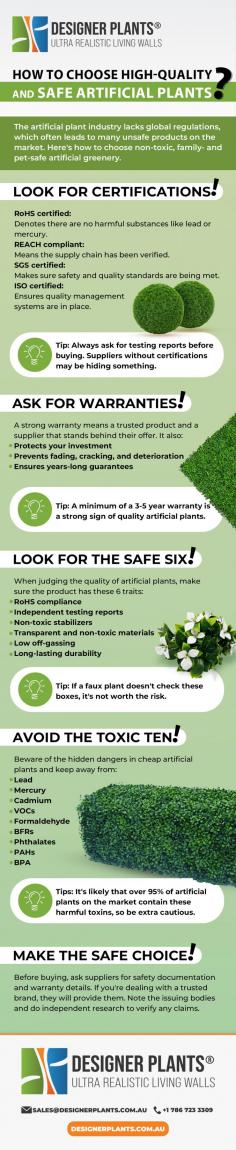  At Designer Plants AU , select premium artificial plants made from UV-resistant, non-toxic materials like silk or durable plastics. Ensure realistic details and sturdy construction for a natural look. Always choose plants from trusted brands for safety and long-lasting quality 