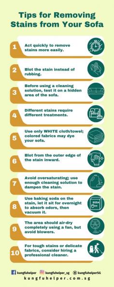  Spills happen, but your sofa can remain stain-free! Quick stain treatment can prolong your furniture's life. As a trusted upholstery cleaning company in Singapore , we provide simple tips for treating stains at home to keep your sofa looking fresh between professional cleanings. Consider checking on How Often Should You Dry Clean Your Curtains 