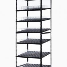 A sleek and versatile Shelving Storage Unit is showcased in a compact retail space, demonstrating how it can adapt to fit any environment. The setup includes a modern Retail Gondola system, efficiently organized with various products neatly displayed on adjustable metal shelves. The background highlights a minimalist store layout, emphasizing how the storage solution maximizes vertical space while maintaining easy accessibility. Perfect for small boutiques or expansive supermarkets, the image conveys practicality, flexibility, and contemporary design in retail shelving.