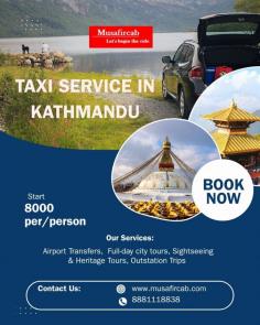  Looking for a trustworthy and affordable Taxi Service in Kathmandu ?
Look no further! Musafircab is your reliable travel partner,
offering top-notch taxi services tailored for both locals and visitors. From
quick airport transfers and comfortable one-way rides
to multi-day rentals and custom sightseeing tours,
Musafircab provides a wide range of services to suit every travel need. Our
well-maintained fleet, professional drivers, and transparent,
budget-friendly pricing ensure a smooth and stress-free experience
every time you ride with us. 