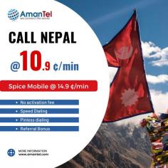  Call Nepal for less with Amantel! Get super cheap rates to
both Call Nepal mobiles and landlines
from the USA and Canada. No connection fees, no hidden charges, and
crystal-clear voice quality. Whether you're calling Nepal or any remote part of
Nepal, Amantel phone cards and calling app make it easy and affordable. Enjoy
free bonus minutes on select recharges. 